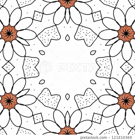 Coloring book page for kindergarten school students. Mandala colouring for traditional festive decoration. Artwork for practicing color fill up. Doodle work sample for learning purpose 121810369
