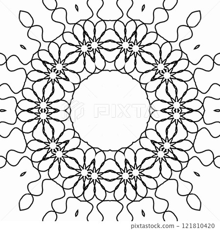Coloring book page for kindergarten school students. Mandala colouring for traditional festive decoration. Artwork for practicing color fill up. Doodle work sample for learning purpose 121810420