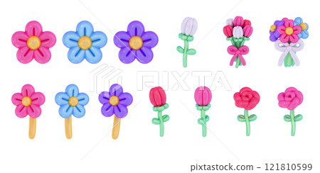 Colorful POP balloon art 3D illustration set Colorful POP balloon art 3D illustration set 121810599