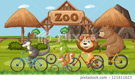 Animals Riding Bicycles at the Zoo 121811023