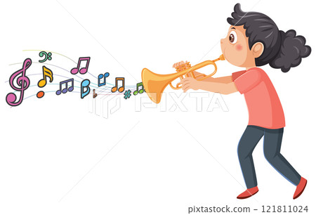 Joyful Music Notes and Trumpet Player 121811024