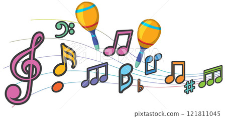 Colorful Musical Notes and Instruments 121811045