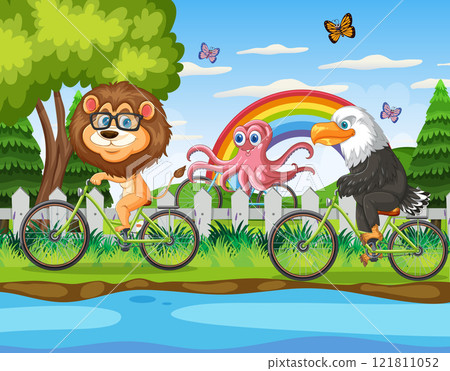Animal Friends Enjoy a Bicycle Race 121811052
