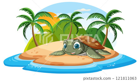Turtle Relaxing on Tropical Island Turtle Relaxing on Tropical Island 121811063