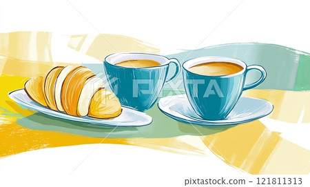 Cozy coffee and pastry illustration for inviting bakery or cafe branding 121811313