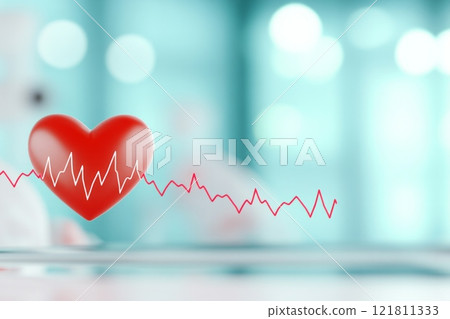 Close-up view of a hospital heart rate monitor displaying ECG data with advanced medical devices in a healthcare setting 121811333