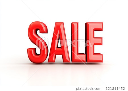 Bold glossy red sale sign against a clean white background for modern promotions or advertising needs Bold glossy red sale sign against a clean white background for modern promotions or advertising needs 121811452