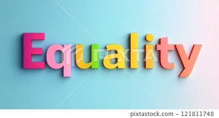 Bold graphic design featuring the word Equality in a rainbow gradient promoting diversity and inclusivity ideals 121811748