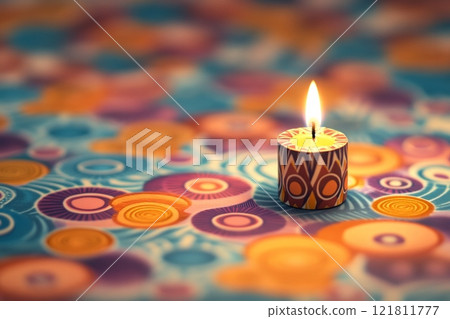 Brightly lit kinara with festive African patterns symbolizing unity during Kwanzaa celebrations 121811777
