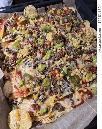 Name of this dish is Mexican Street Corn Nachos home made in owen Name of this dish is Mexican Street Corn Nachos home made in owen 121811804