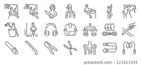 Arborist icon set. It included contexts such as cutting, plant, tree, career, specialist and more. Editable Vector Stroke. 121811934