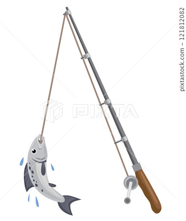 Fishing rod and fish illustration Fishing rod and fish illustration 121812082