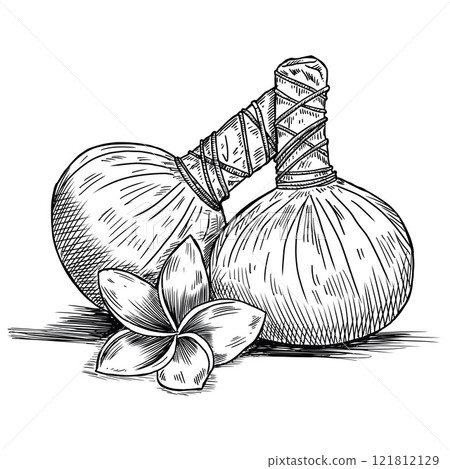 Hand drawn Thai Herbal Compress Balls for Massage 121812129