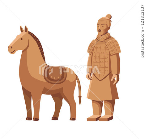 Illustration of Terracotta Warrior Figure and Horse Illustration of Terracotta Warrior Figure and Horse 121812137