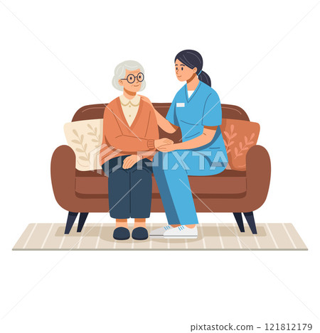 Caregiver Supporting Elderly Woman 121812179