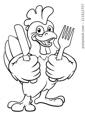Chicken Cartoon Rooster Cockerel Bird Mascot Chicken Cartoon Rooster Cockerel Bird Mascot 121812757