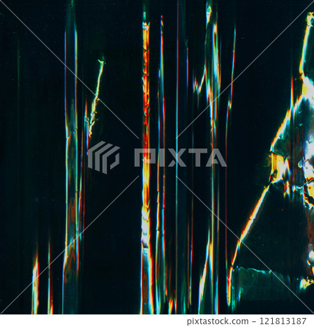 Glitch overlay. Distortion noise. Digital artifacts. Green orange white color light flare dust scratch electronic waves display defect dark illustration art abstract background. Glitch overlay. Distortion noise. Digital artifacts. Green orange white color light flare dust scratch electronic waves display defect dark illustration art abstract background. 121813187