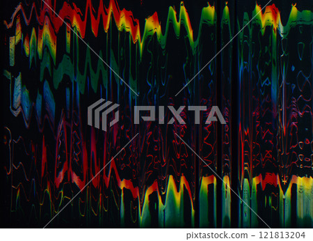Color glitch. Distortion noise overlay. Rainbow fuzzy stripes electronic waves static artifacts vibration frequency distressed effect creative illustration art abstract background. Color glitch. Distortion noise overlay. Rainbow fuzzy stripes electronic waves static artifacts vibration frequency distressed effect creative illustration art abstract background. 121813204