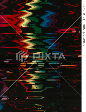 Glitch noise. Color distortion overlay. Analog frequency. Rainbow gradient stripes water surface reflect light effect static artifacts creative illustration art abstract background. 121813232
