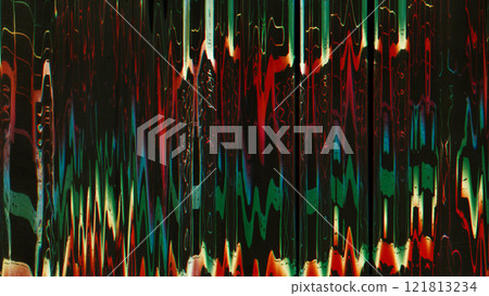 Analog noise overlay. Color distortion. Static artifacts. Stripped pattern display rainbow light vibration glitch waves digital frequency texture illustration art abstract background. 121813234