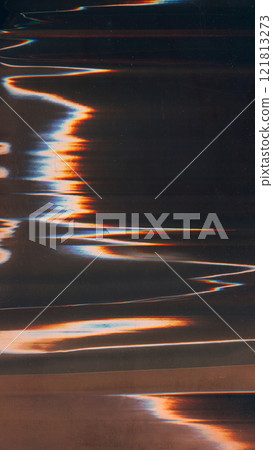 Distortion glitch. Dust scratch overlay. Light flare wave. Blue orange white color defect artifacts distressed uneven old film texture dark illustration art abstract background. Distortion glitch. Dust scratch overlay. Light flare wave. Blue orange white color defect artifacts distressed uneven old film texture dark illustration art abstract background. 121813273