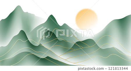 Modern design vector illustration of beautiful Chinese ink landscape painting. Modern design vector illustration of beautiful Chinese ink landscape painting. 121813344
