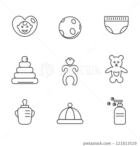 Collection of baby equipment icons Collection of baby equipment icons 121813529