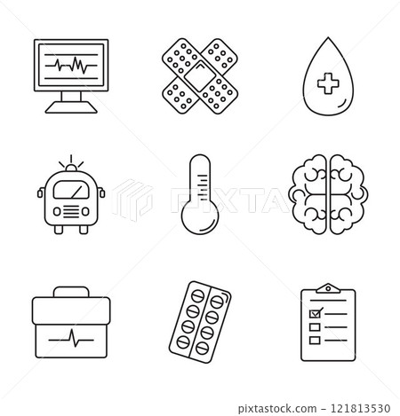 Collection of medical equipment icons 121813530
