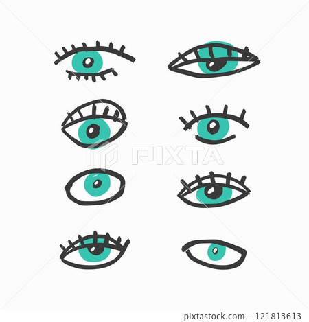 Eyes hand-drawn set. Abstract doodle eyes. Vector illustration. Eyes hand-drawn set. Abstract doodle eyes. Vector illustration. 121813613