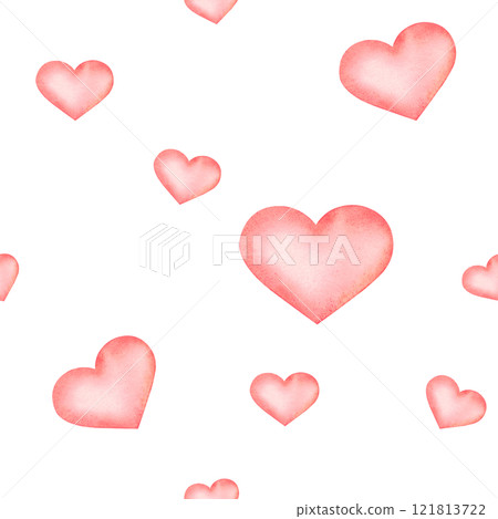 Seamless pattern of watercolor pink and red hearts. Valentine's day hand drawn symbol isolated on a white background. Love and romantic design elements for cards, phone cases, wrapping paper. Seamless pattern of watercolor pink and red hearts. Valentine's day hand drawn symbol isolated on a white background. Love and romantic design elements for cards, phone cases, wrapping paper. 121813722