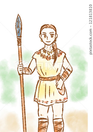 Jomon period, man, boy, spear, hunting, Jomon life, whole body Jomon period, man, boy, spear, hunting, Jomon life, whole body 121813810