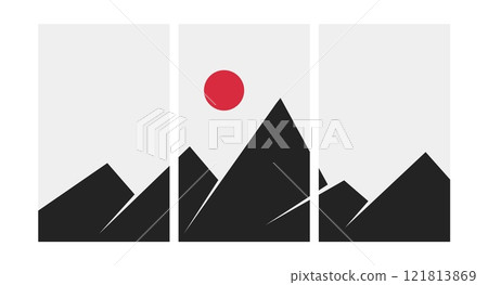 Minimal mountains landscape collage. Abstract posters japanese style, contemporary wallpapers for home decor. Vector art Minimal mountains landscape collage. Abstract posters japanese style, contemporary wallpapers for home decor. Vector art 121813869