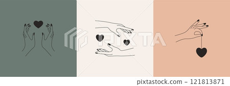 Abstract linear logo design. Minimal boho hands hearts symbols for fashion beauty products. Vector illustration Abstract linear logo design. Minimal boho hands hearts symbols for fashion beauty products. Vector illustration 121813871