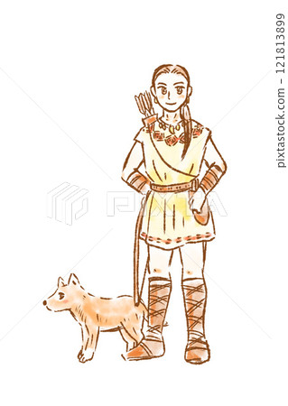 Jomon period, man, boy, arrow, hunting, Jomon life, dog Jomon period, man, boy, arrow, hunting, Jomon life, dog 121813899