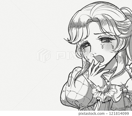 A black and white illustration of a crying tragic princess from a Showa era girl's manga 121814099