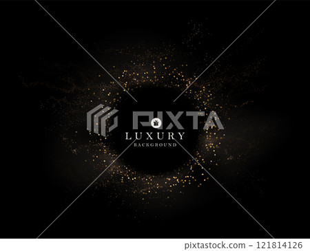Round isolated frame with sparkling golden tinsel, design element 121814126