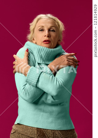 on pink studio background on pink studio background 121814929