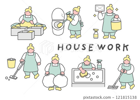 Set of illustrations of women doing housework 121815138