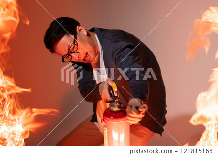 Fire extinguisher, male, fire extinguishing Fire extinguisher, male, fire extinguishing 121815163
