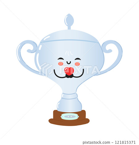 A happy cartoon Silver trophy cup character with a heart on a plain white background, symbolizing love and joy. Happy Silver trophy cup in love character concept A happy cartoon Silver trophy cup character with a heart on a plain white background, symbolizing love and joy. Happy Silver trophy cup in love character concept 121815371
