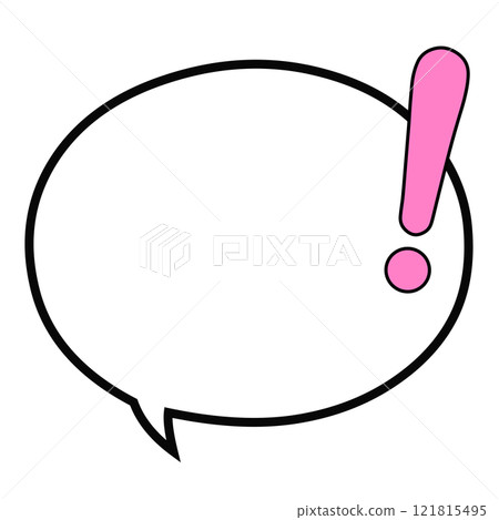 A pink oval with a solid exclamation mark at the bottom of the speech bubble 121815495