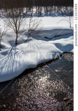 A stream of melting snow in early spring A stream of melting snow in early spring 121815694