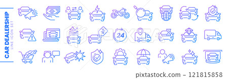 Auto sale dealership thin line icon set, automotive industry linear symbols 121815858