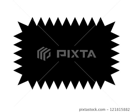 Rectangle shape with zigzag edges. Empty text box, speech bubble, tag or label template with spiky borders isolated on white background. Vector graphic illustration 121815882