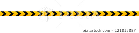 Caution barricade tape with black and yellow chevron print. Barrier in quarantine site, construction work area or crime scene. Warning, stop, closed or forbidden sign. Vector flat illustration Caution barricade tape with black and yellow chevron print. Barrier in quarantine site, construction work area or crime scene. Warning, stop, closed or forbidden sign. Vector flat illustration 121815887