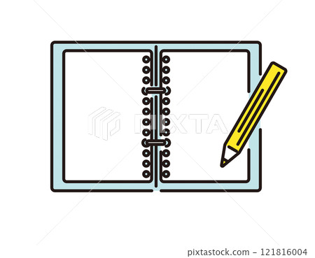 簡單的插圖打開活頁夾、活頁和鉛筆 121816004