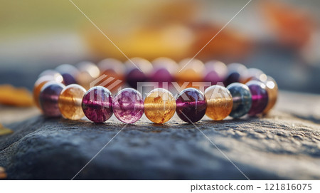 紫色和橙色天然石手鍊AI圖像 紫色和橙色天然石手鍊AI圖像 121816075