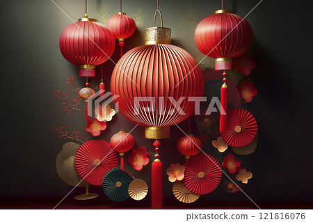 Red paper lanterns are a popular decoration for Chinese New Year. Red paper lanterns are a popular decoration for Chinese New Year. 121816076