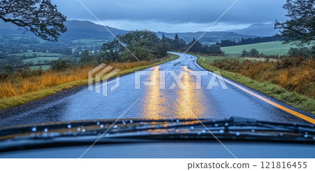 Rain drop on wet asphalt road autumn. Rainy weather Rain drop on wet asphalt road autumn. Rainy weather 121816455