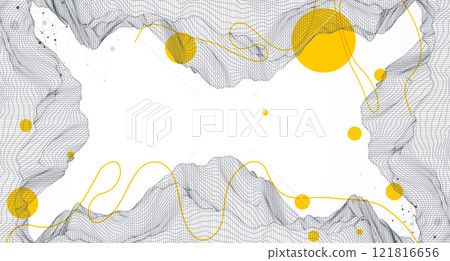 Trendy abstract wireframe background. Modern science or technology art elements. Surface illustration. Trendy abstract wireframe background. Modern science or technology art elements. Surface illustration. 121816656